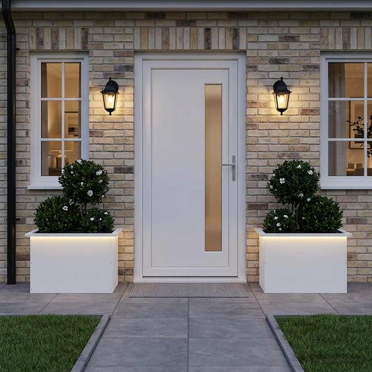 Garden Planter with LED 2 pcs White 40 x 60 x 40 cm Steel