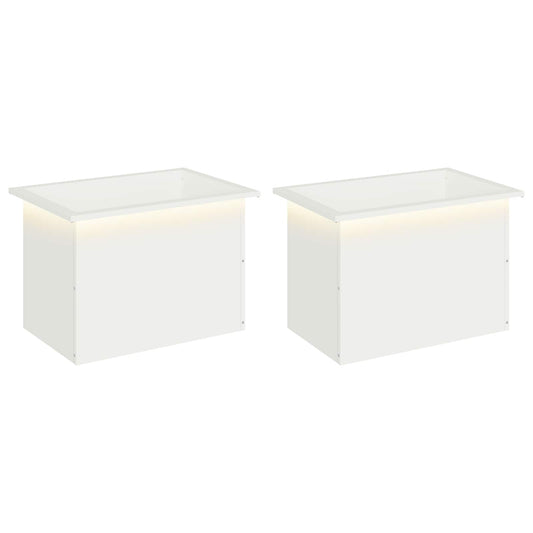 Garden Planter with LED 2 pcs White 40 x 60 x 40 cm Steel