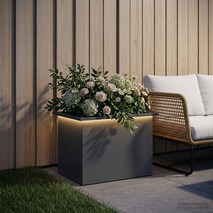 Garden Planter with LED Antracite 40 x 60 x 40 cm Steel