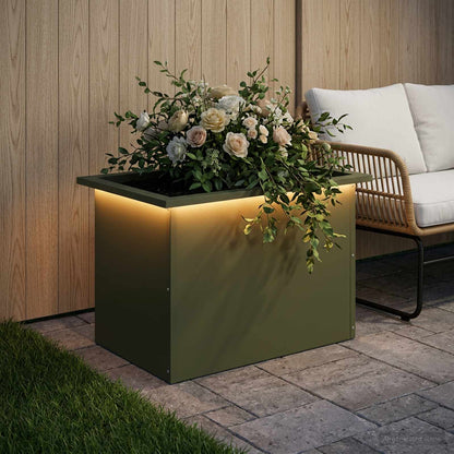 Garden Planter with LED Olive Green 40 x 60 x 40 cm Steel