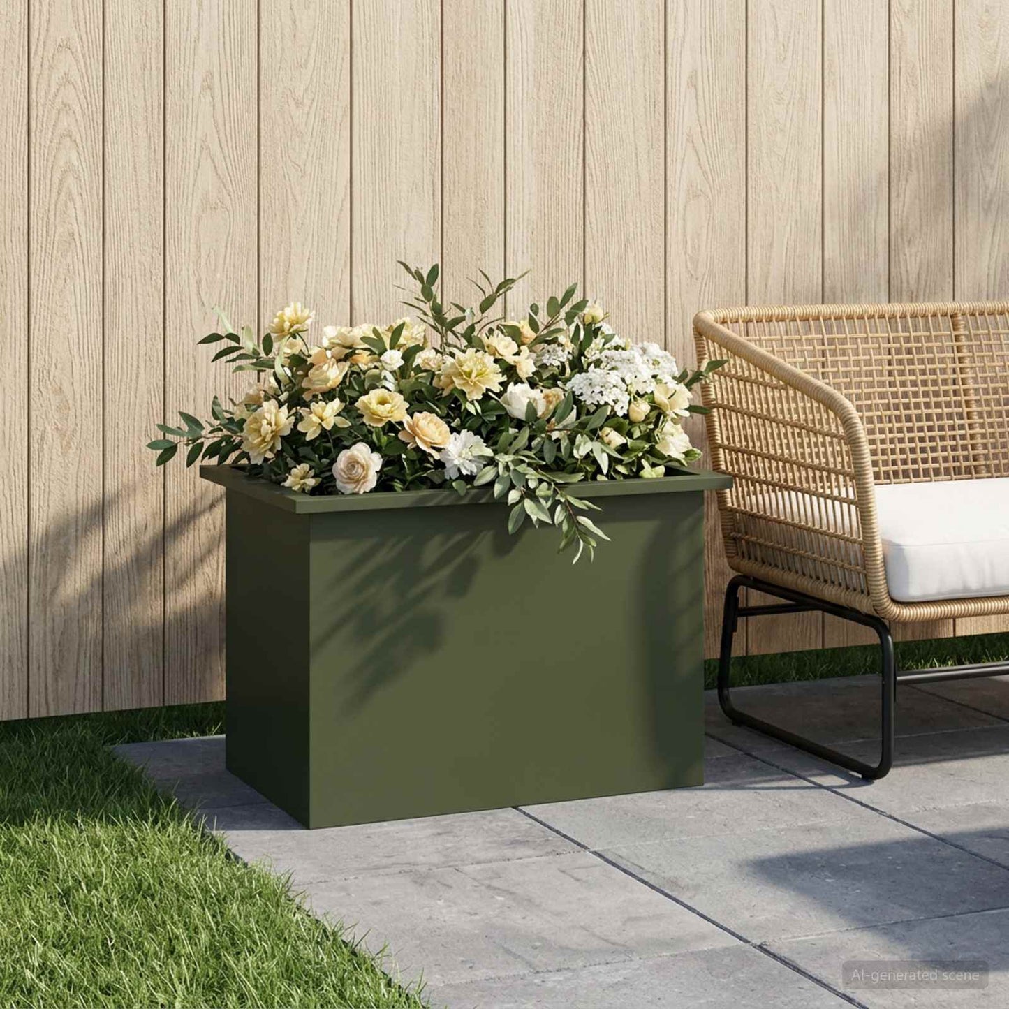 Garden Planter with LED Olive Green 40 x 60 x 40 cm Steel