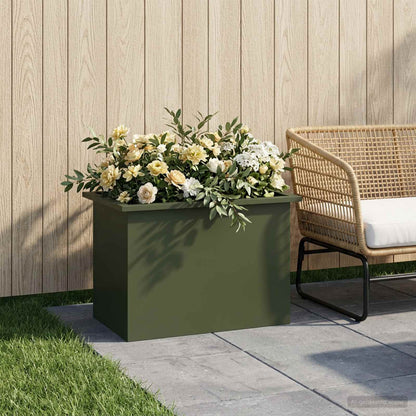 Garden Planter with LED Olive Green 40 x 60 x 40 cm Steel