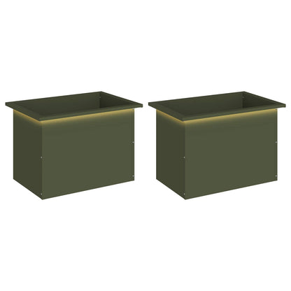 Garden Planter with LED 2 pcs Olive Green 40 x 60 x 40 cm Steel