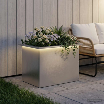 Garden Planter with LED Silver 40 x 60 x 40 cm Stainless Steel