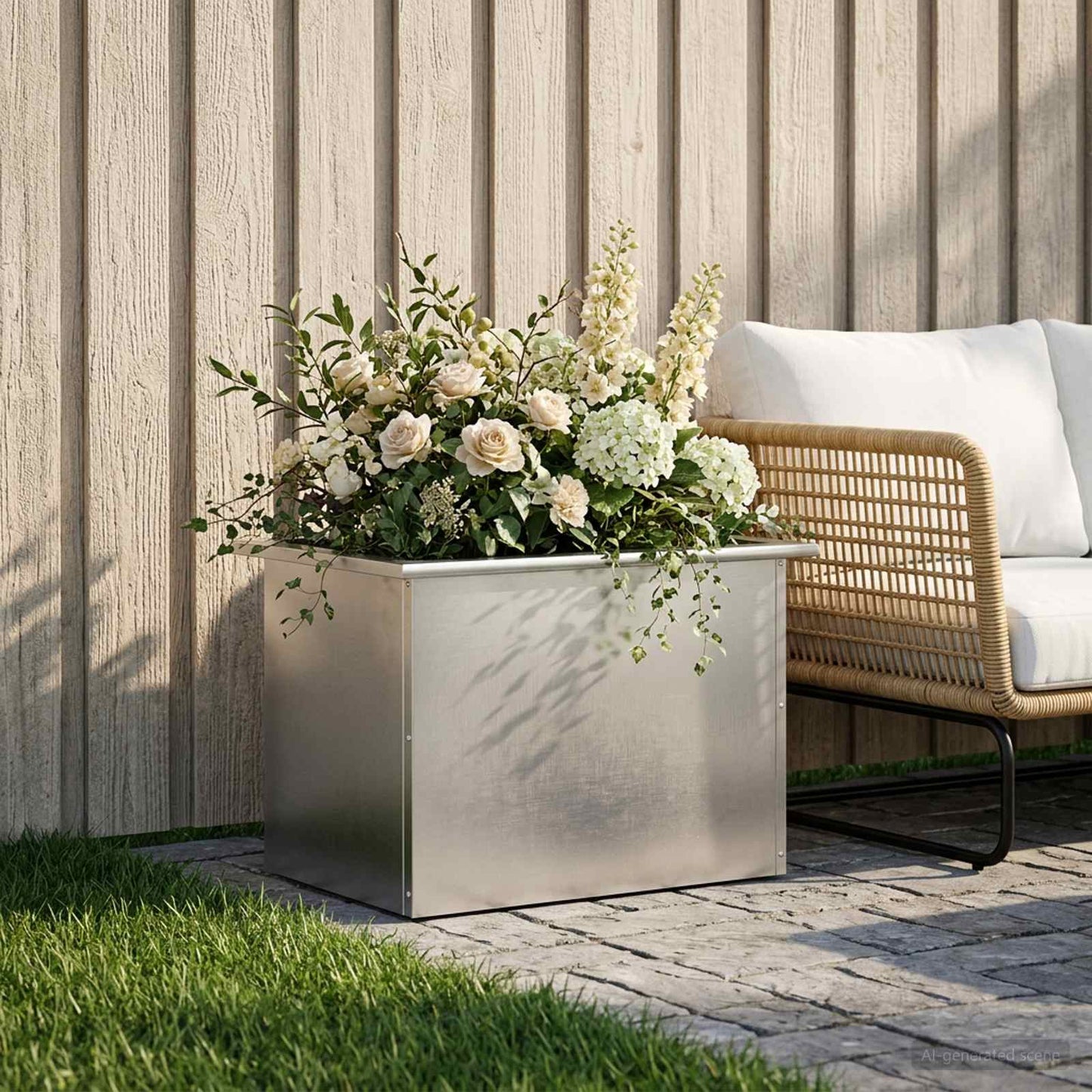 Garden Planter with LED Silver 40 x 60 x 40 cm Stainless Steel