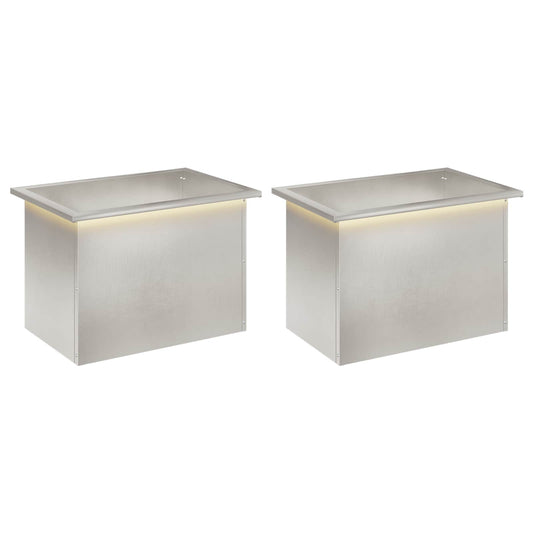 Garden Planter with LED 2 pcs Silver 40 x 60 x 40 cm