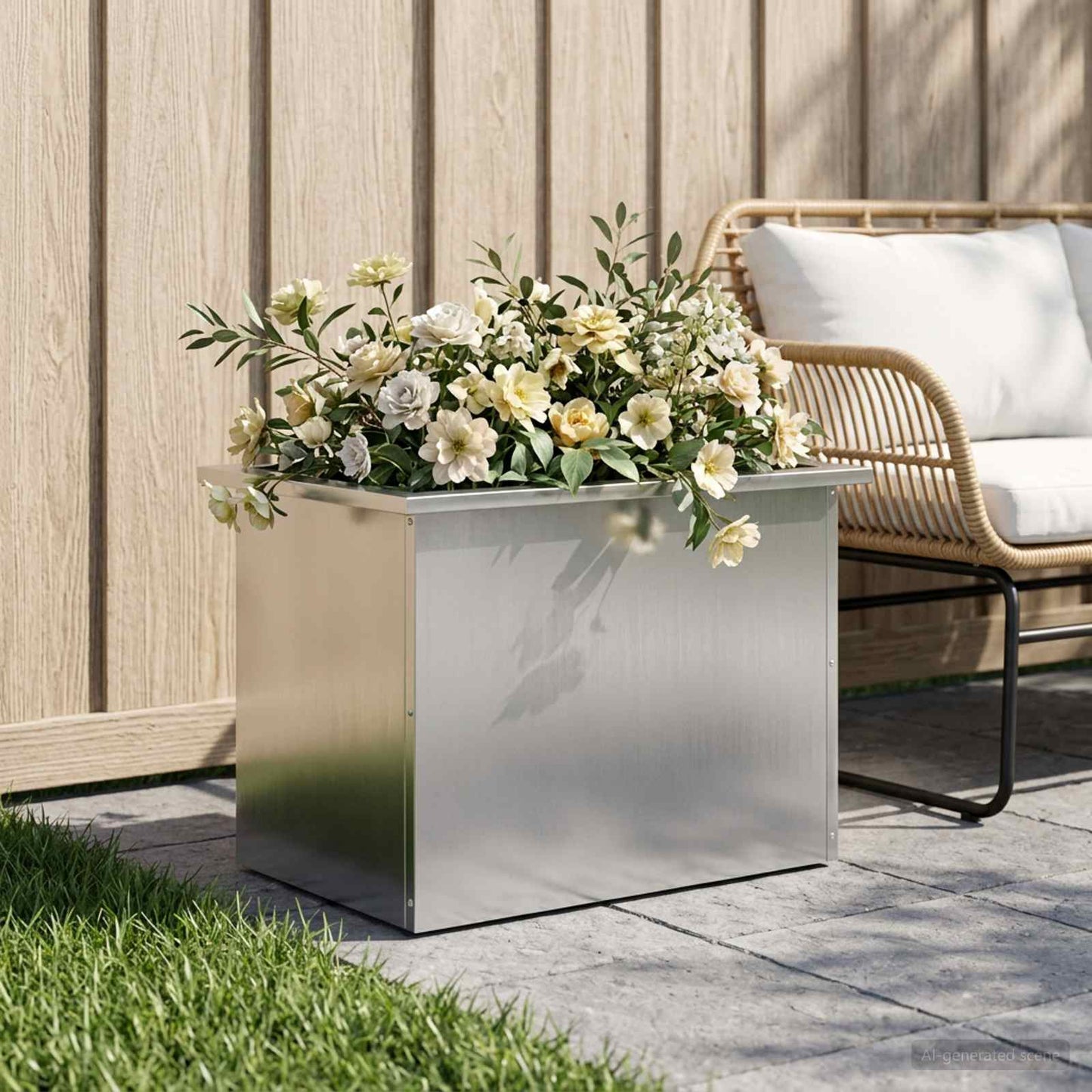 Garden Planter with LED Silver 40 x 60 x 40 cm Galvanised Steel