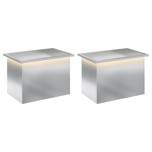 Garden Planter with LED 2 pcs Silver 40 x 60 x 40 cm