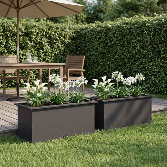 Garden Planter with LED 2 pcs Black 40 x 80 x 40 cm Steel