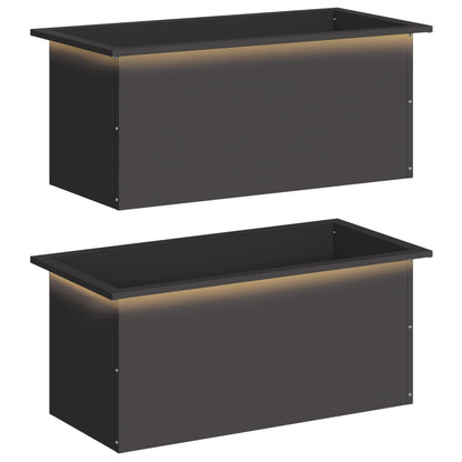 Garden Planter with LED 2 pcs Black 40 x 80 x 40 cm Steel