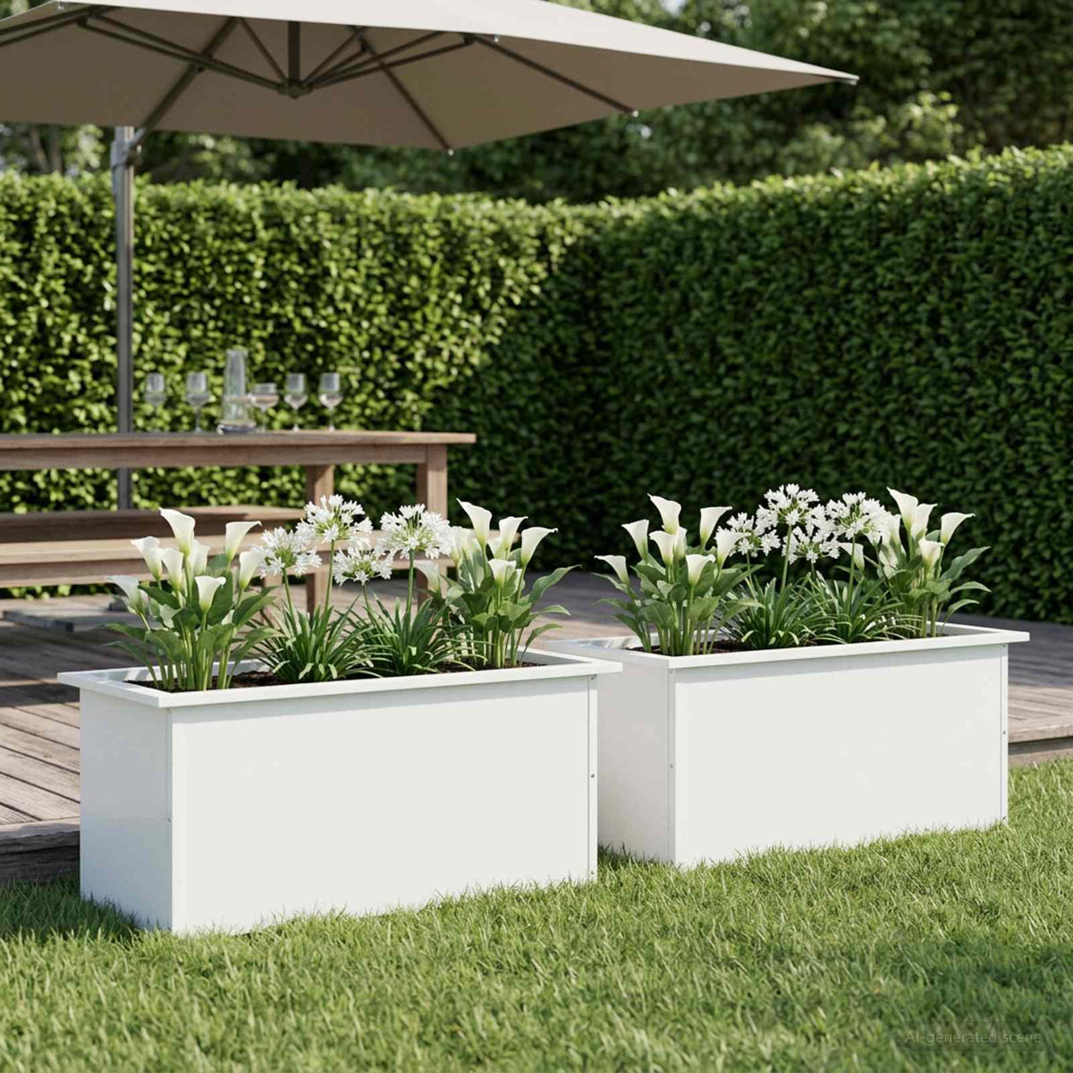 Garden Planter with LED 2 pcs White 40 x 80 x 40 cm Steel
