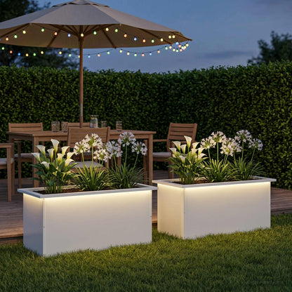 Garden Planter with LED 2 pcs White 40 x 80 x 40 cm Steel