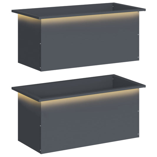 Garden Planter with LED 2 pcs Antracite 40 x 80 x 40 cm Steel