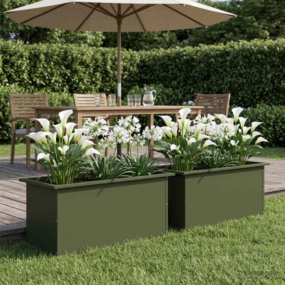 Garden Planter with LED 2 pcs Olive Green 40 x 80 x 40 cm Steel