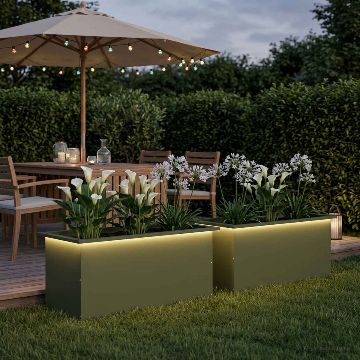 Garden Planter with LED 2 pcs Olive Green 40 x 80 x 40 cm Steel