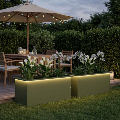 Garden Planter with LED 2 pcs Olive Green 40 x 80 x 40 cm Steel