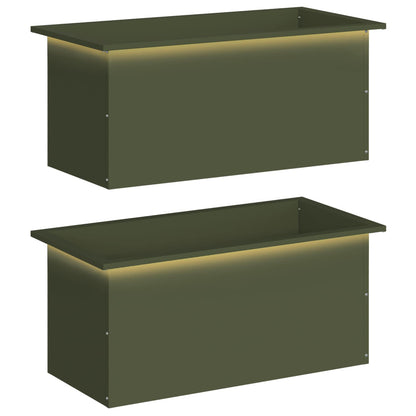 Garden Planter with LED 2 pcs Olive Green 40 x 80 x 40 cm Steel