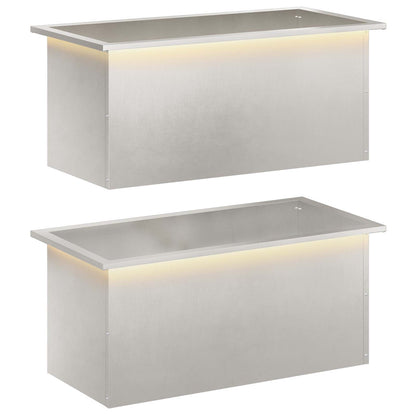 Garden Planter with LED 2 pcs Silver 40 x 80 x 40 cm