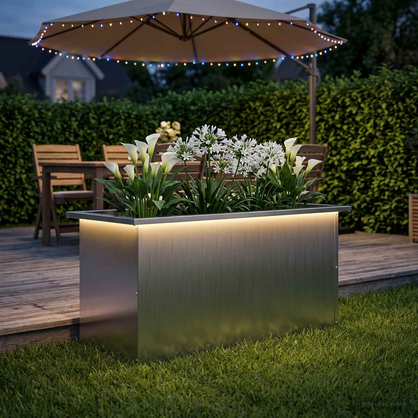 Garden Planter with LED Silver 40 x 80 x 40 cm Galvanised Steel