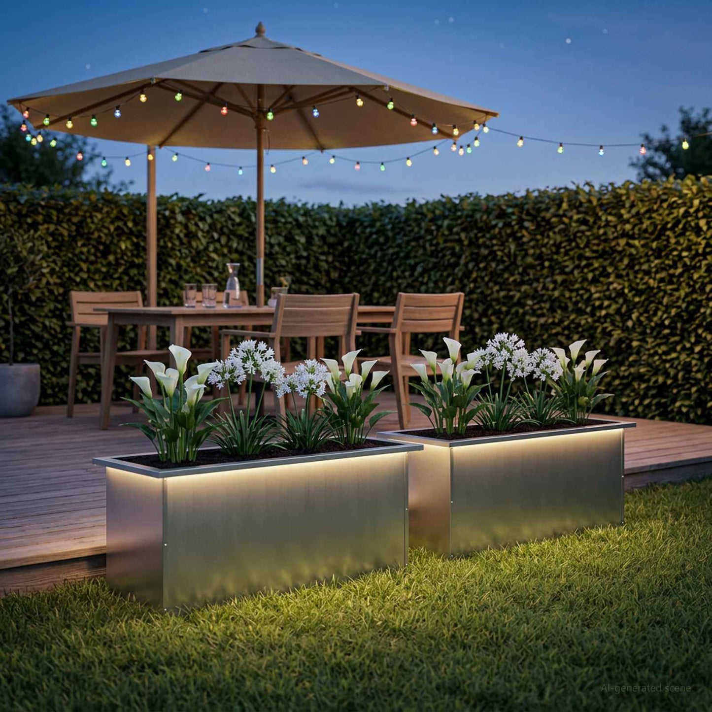 Garden Planter with LED 2 pcs Silver 40 x 80 x 40 cm