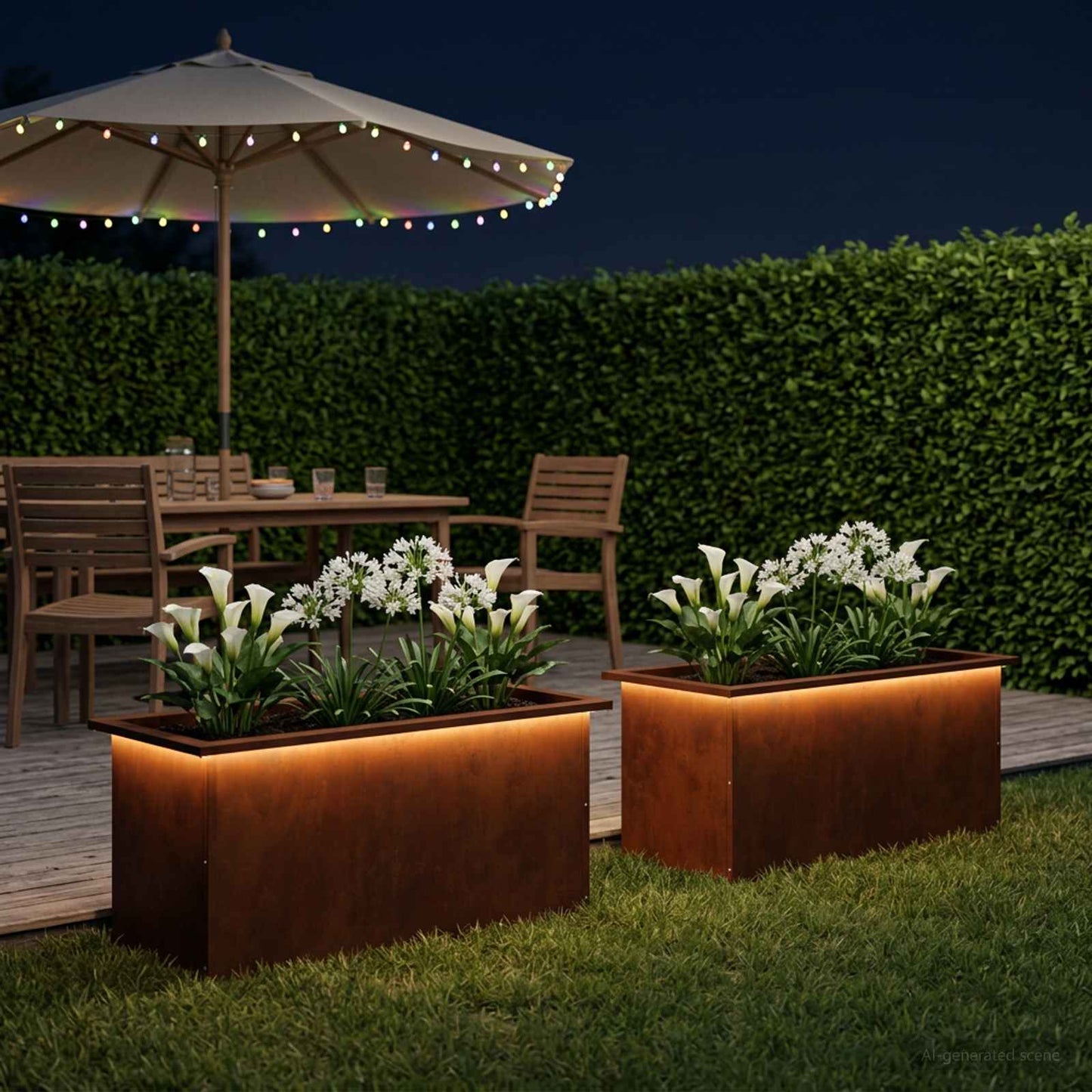 Garden Planter with LED 2 pcs Rusty 40 x 80 x 40 cm