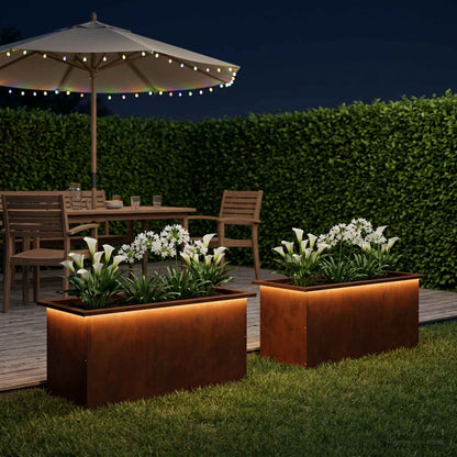 Garden Planter with LED 2 pcs Rusty 40 x 80 x 40 cm