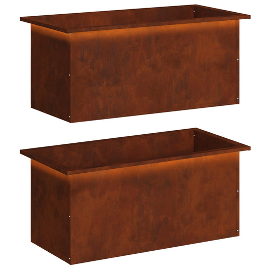 Garden Planter with LED 2 pcs Rusty 40 x 80 x 40 cm