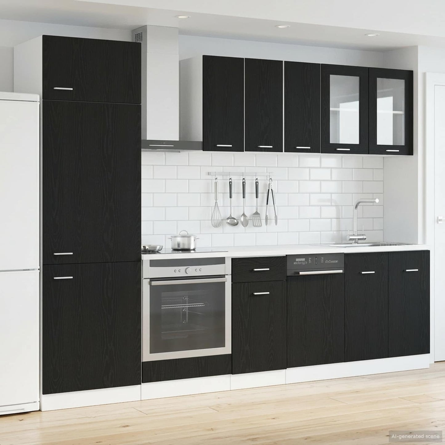 Kitchen Unit Lyon 8 pcs Black Oak Engineered Wood