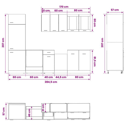 Kitchen Unit Lyon 8 pcs Black Oak Engineered Wood