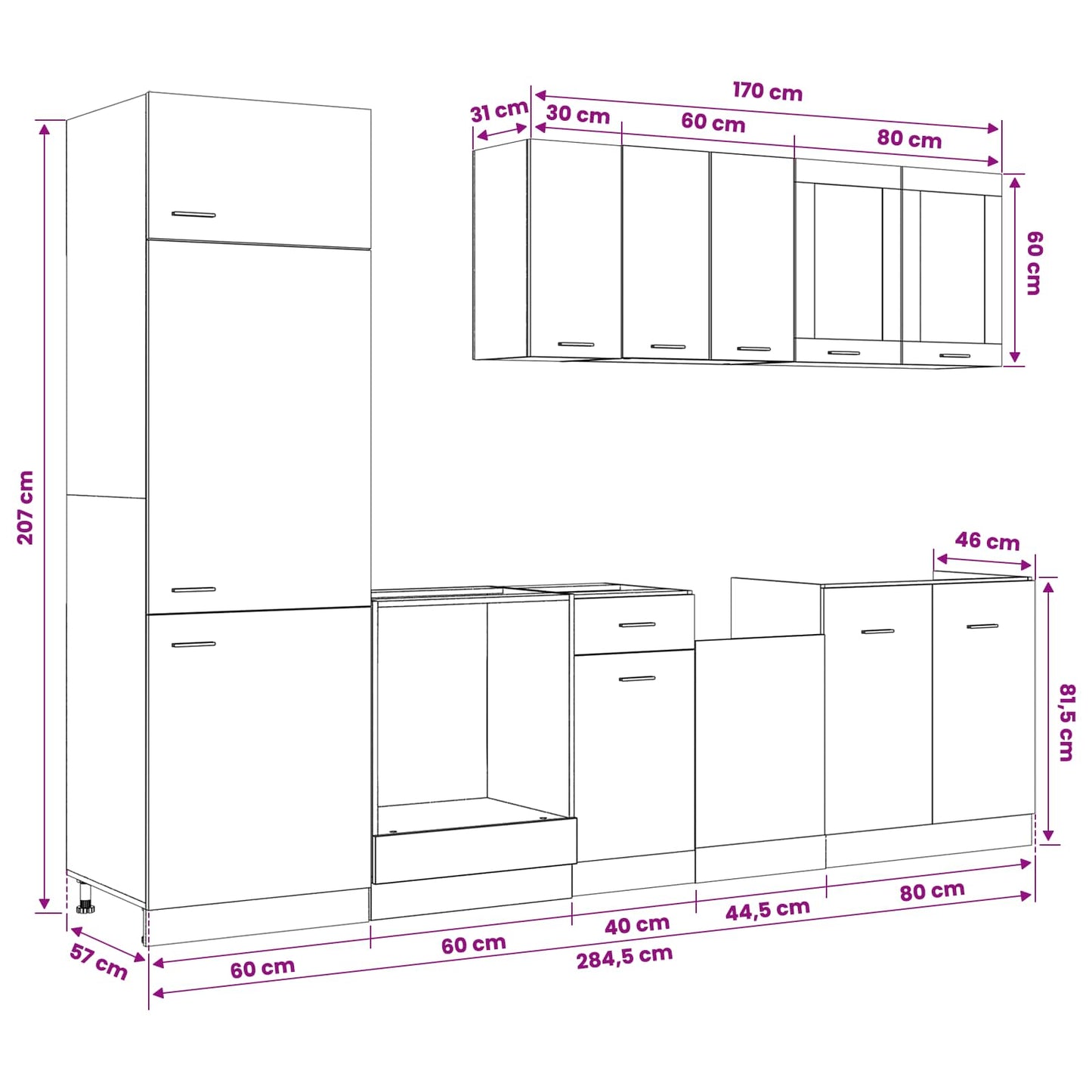Kitchen Unit Lyon 8 pcs Black Oak Engineered Wood