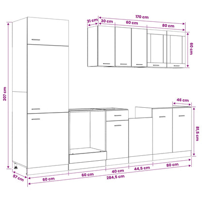 Kitchen Unit Lyon 8 pcs Black Oak Engineered Wood