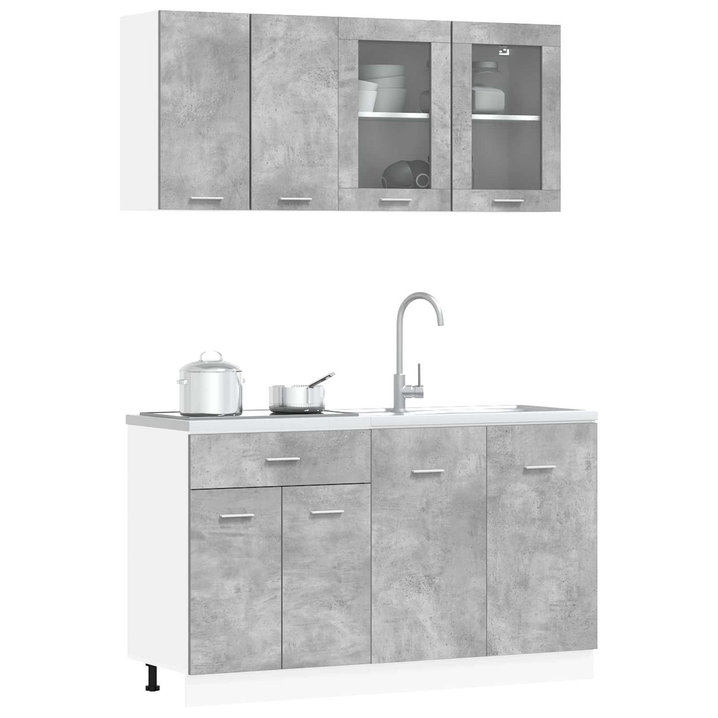 Kitchen Unit Lyon 4 pcs Concrete Grey Engineered Wood