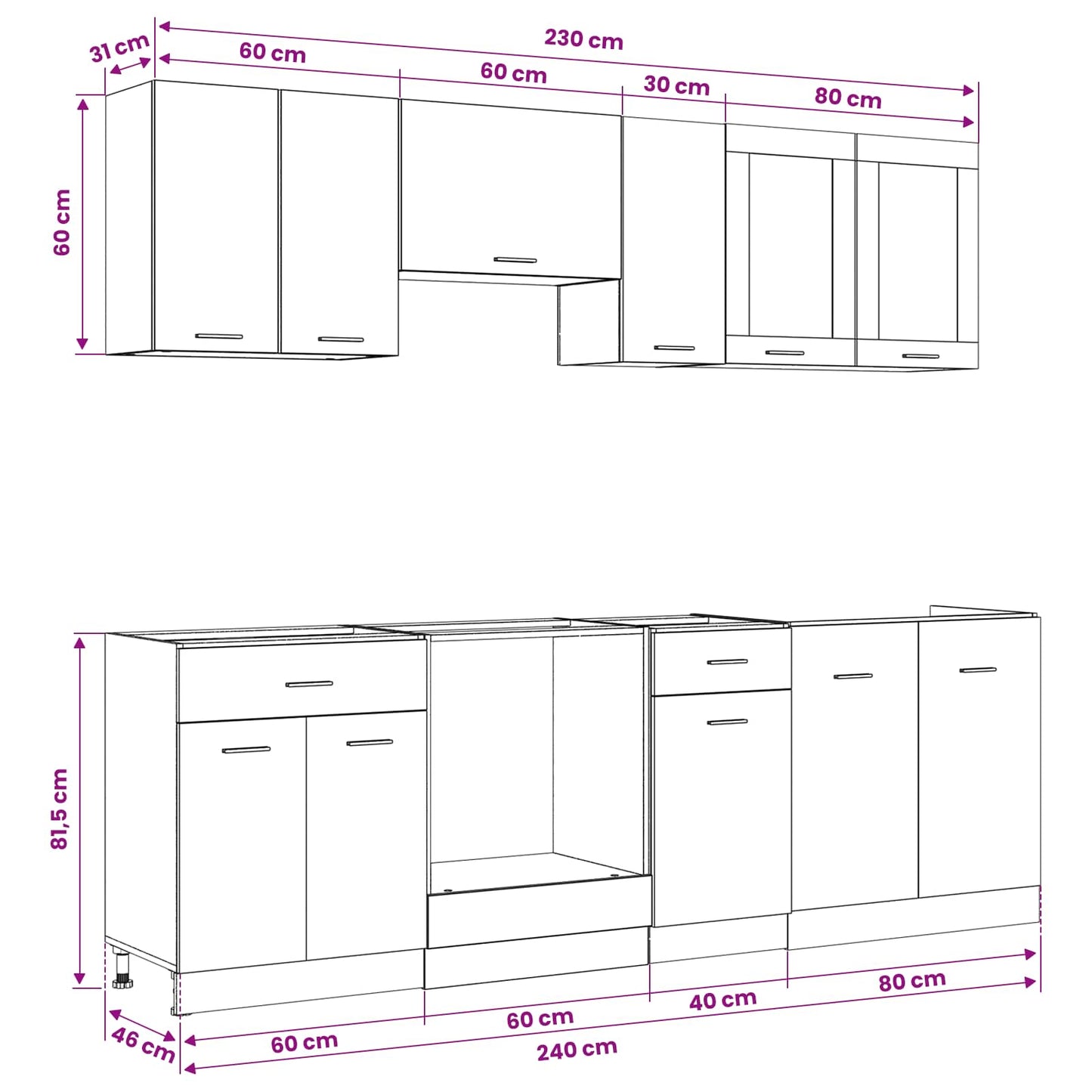 Kitchen Unit Lyon 8 pcs Black Oak Engineered Wood