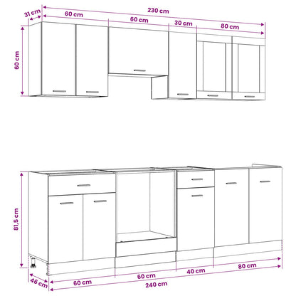 Kitchen Unit Lyon 8 pcs Black Oak Engineered Wood
