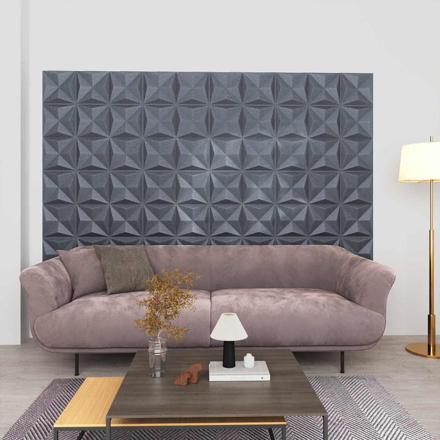 Wall Panels 12 pcs Origami Grey 50 x 50 cm XPS Foam