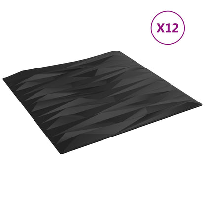 Wall Panels 12 pcs 50 x 50 cm Black Stone XPS Foam