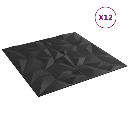 Wall Panels 12 pcs Black 50 x 50 cm XPS Foam