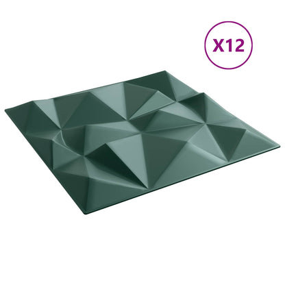 Wall Panels 12 pcs 50 x 50 cm Diamond Green XPS Foam
