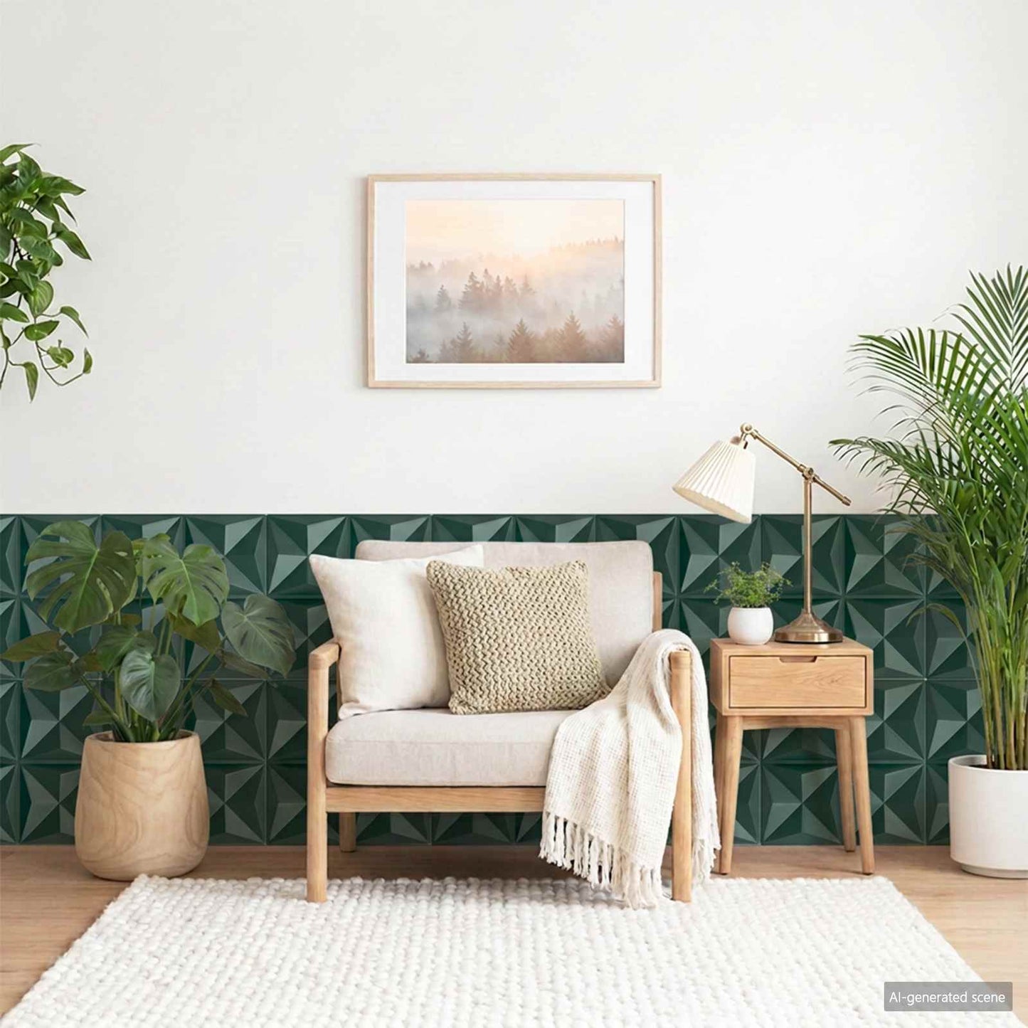 Wall Panels 12 pcs 50 x 50 cm Origami Green XPS Foam