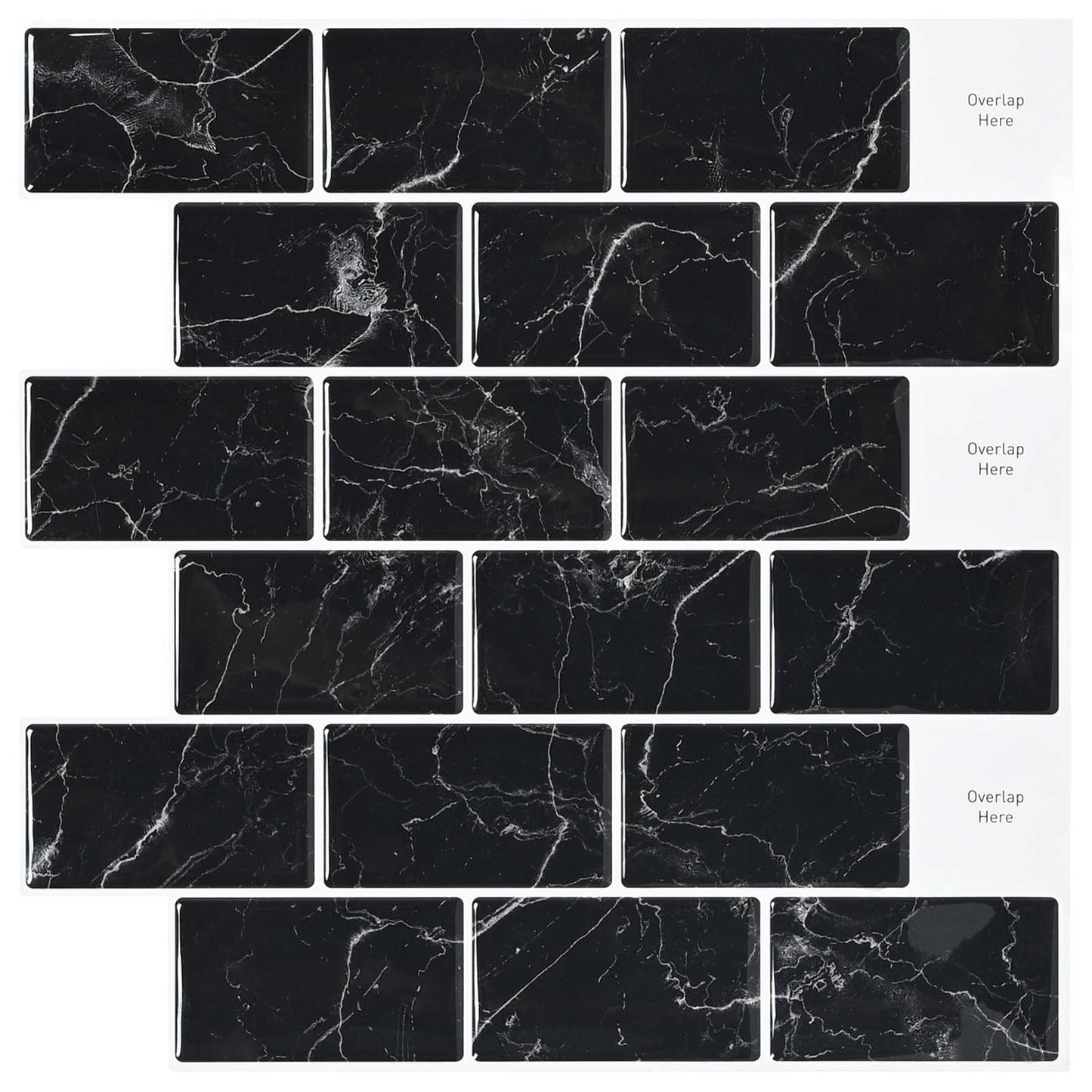 Subway Tile 50 pcs Black Marble 30 x 30 cm Polyurethane and PET
