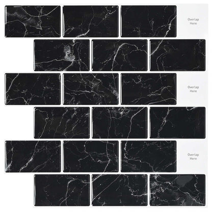 Subway Tile 50 pcs Black Marble 30 x 30 cm Polyurethane and PET