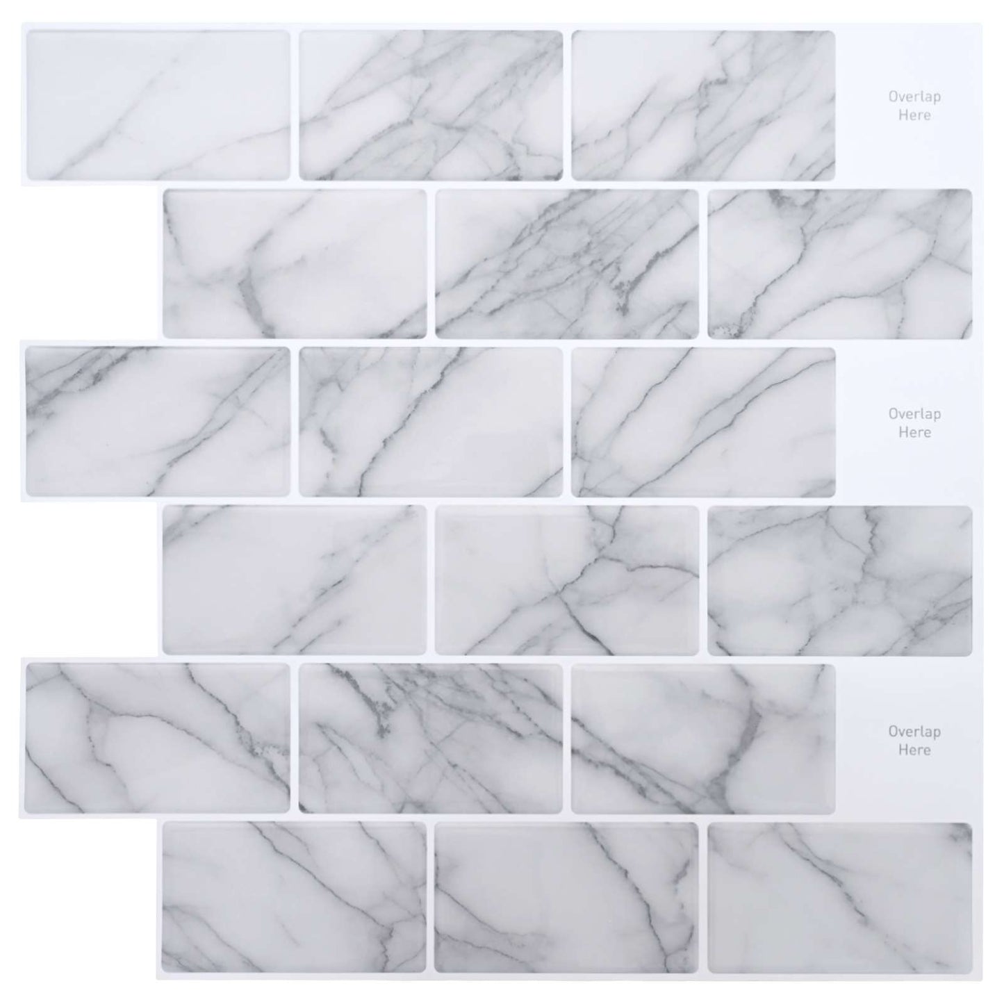 Subway Tile 50 pcs White Marble 30 x 30 cm Polyurethane and PET