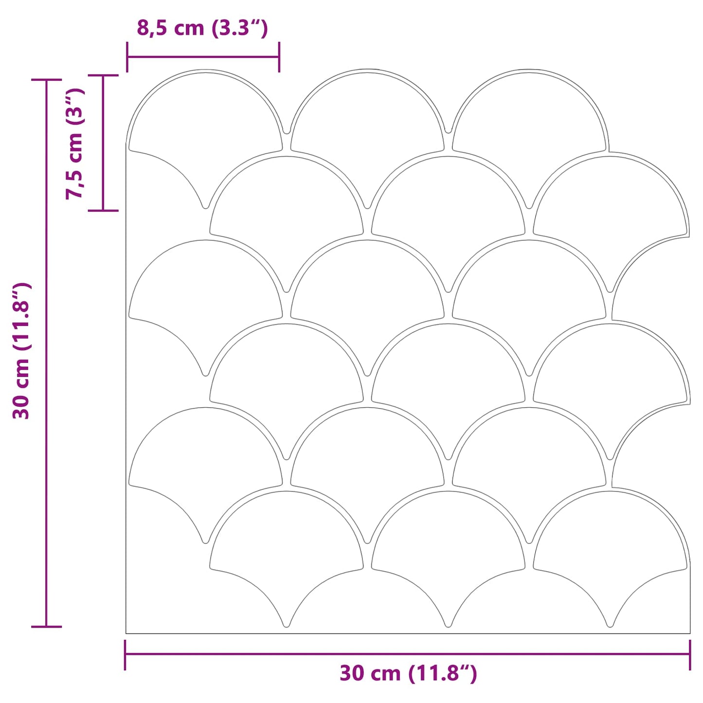 Fish Scale Tile 10 pcs White 30 x 30 cm Polyurethane and PET