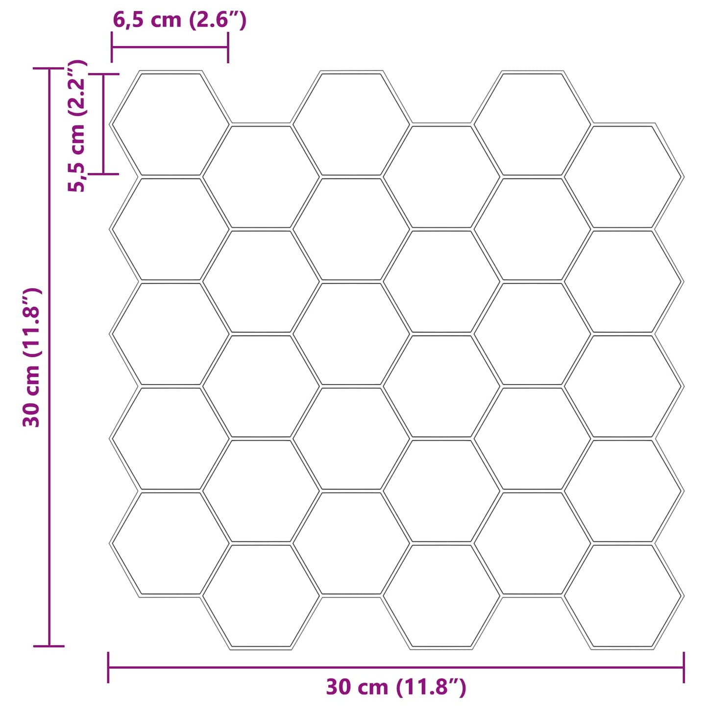 Hexagon Tile 50 pcs White 30 x 30 cm Polyurethane and PET