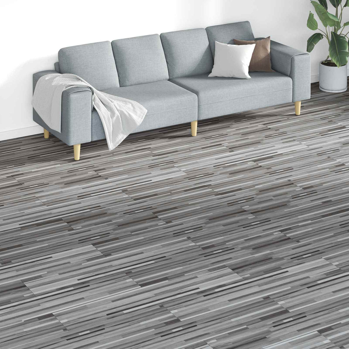 Flooring Planks Striped grey 5.26 m² 18 pcs PVC