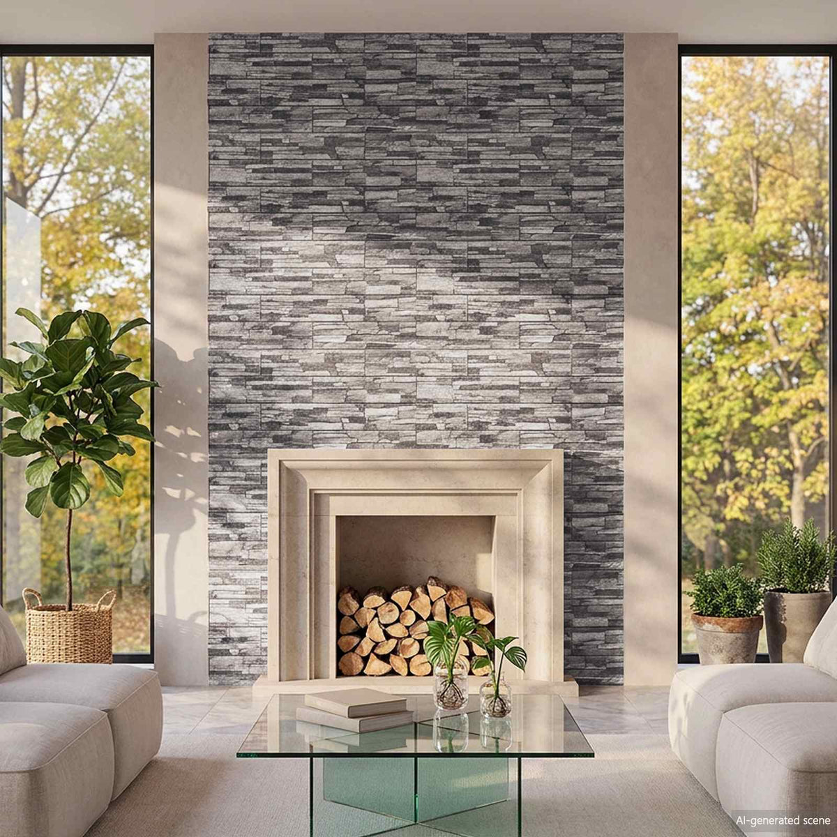 Wall Panels 10 pcs 100 x 50 cm Dark Grey and Light Grey