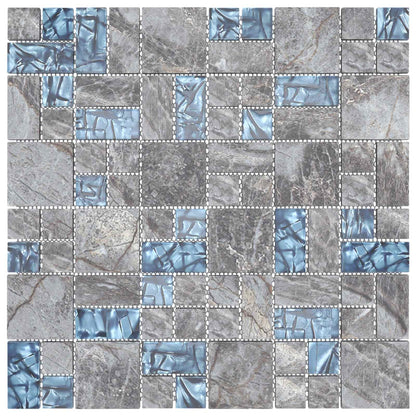 Mosaic Tile 11 pcs 50 x 50 cm Grey and Blue Glass