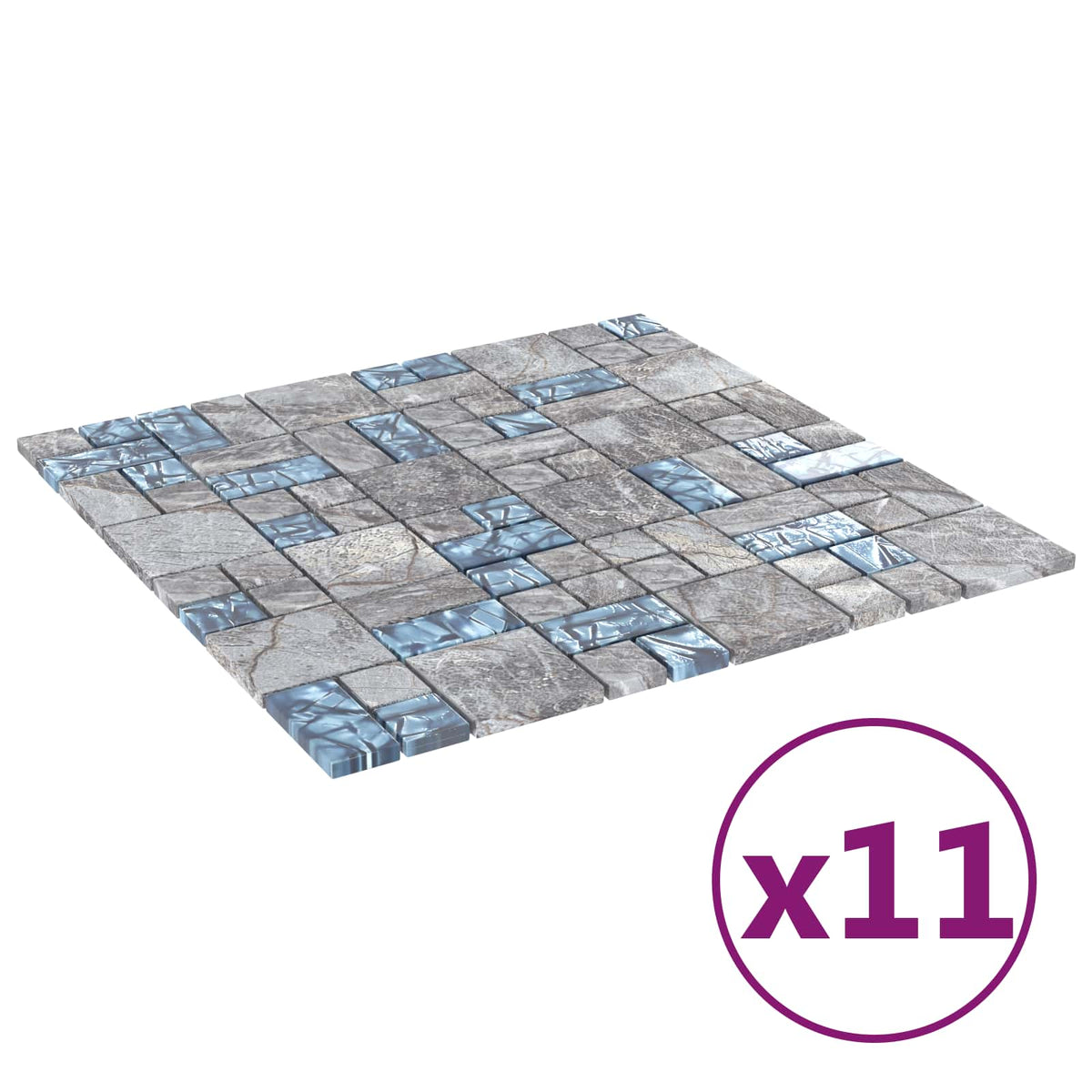 Mosaic Tile 11 pcs 50 x 50 cm Grey and Blue Glass