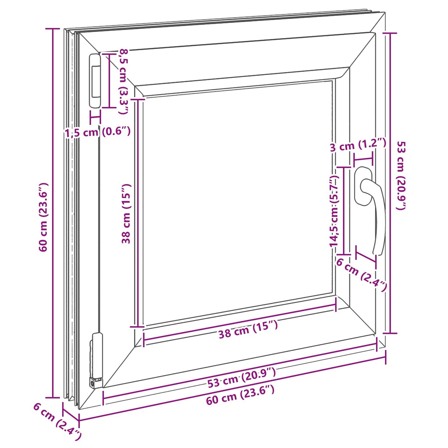 Basement Window RISOR 60 x 60 cm PVC and Glass Anthracite