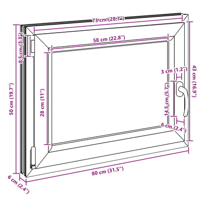 Basement Window RISOR 80 x 50 cm PVC and Glass Anthracite